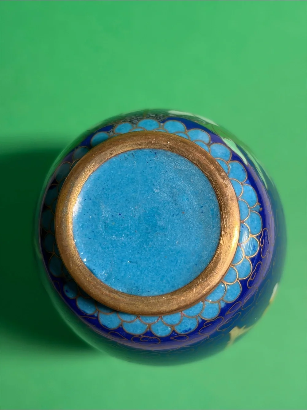 Cloisonné Floral Vase in Cobalt Blue and Yellow